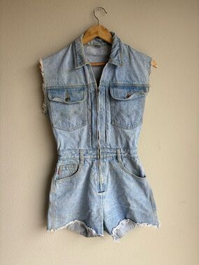 Vintage Light Blue Denim romper with Front Zipper size 5